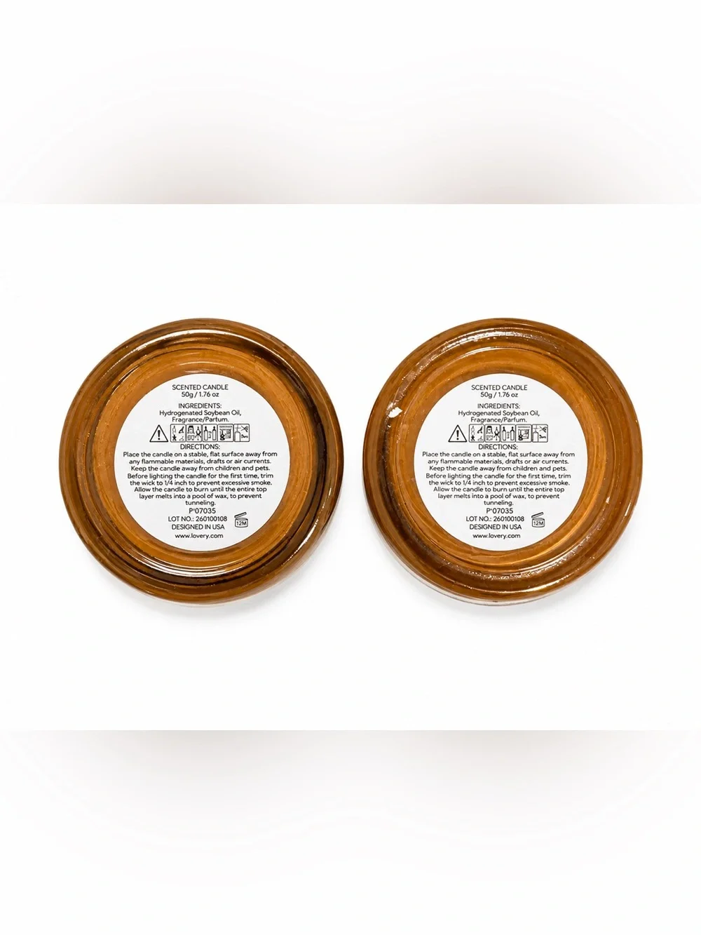 NWT LOVERY Coconut Scented Candle Set of 2 Soy Blend Amber Glass 1.76 oz